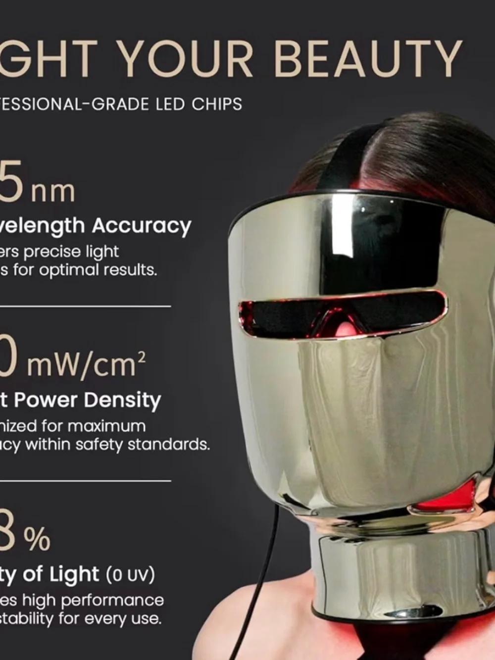 Gold LED Light Therapy Face Mask - 8-Color
